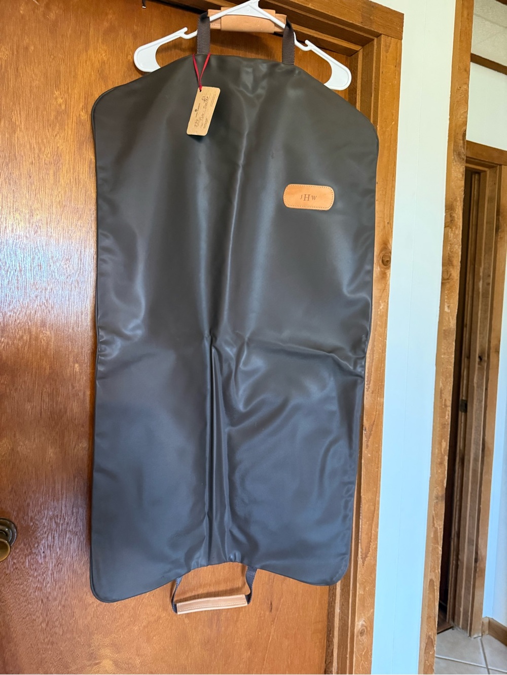 Jon Hart Design Black Travel Garment Bag with Tan Leather Patch